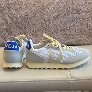 Veja Rio Branco White and Cream Sneakers with Blue Detail